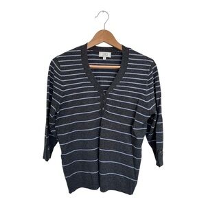 Les collection Mat Gray and blue Striped V-Neck Sweater size large